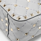 VALENTINO MEDIUM ROCKSTUD SPIKE BAG LAMBSKIN NAPPA LIGHT GREY LGHW