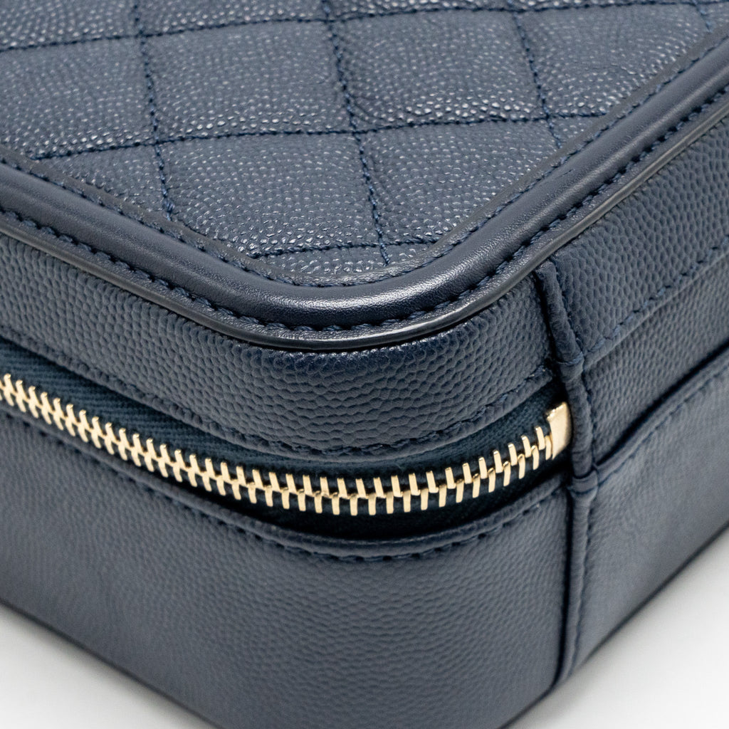 Chanel Medium CC Filigree Vanity Case Caviar Navy GHW
