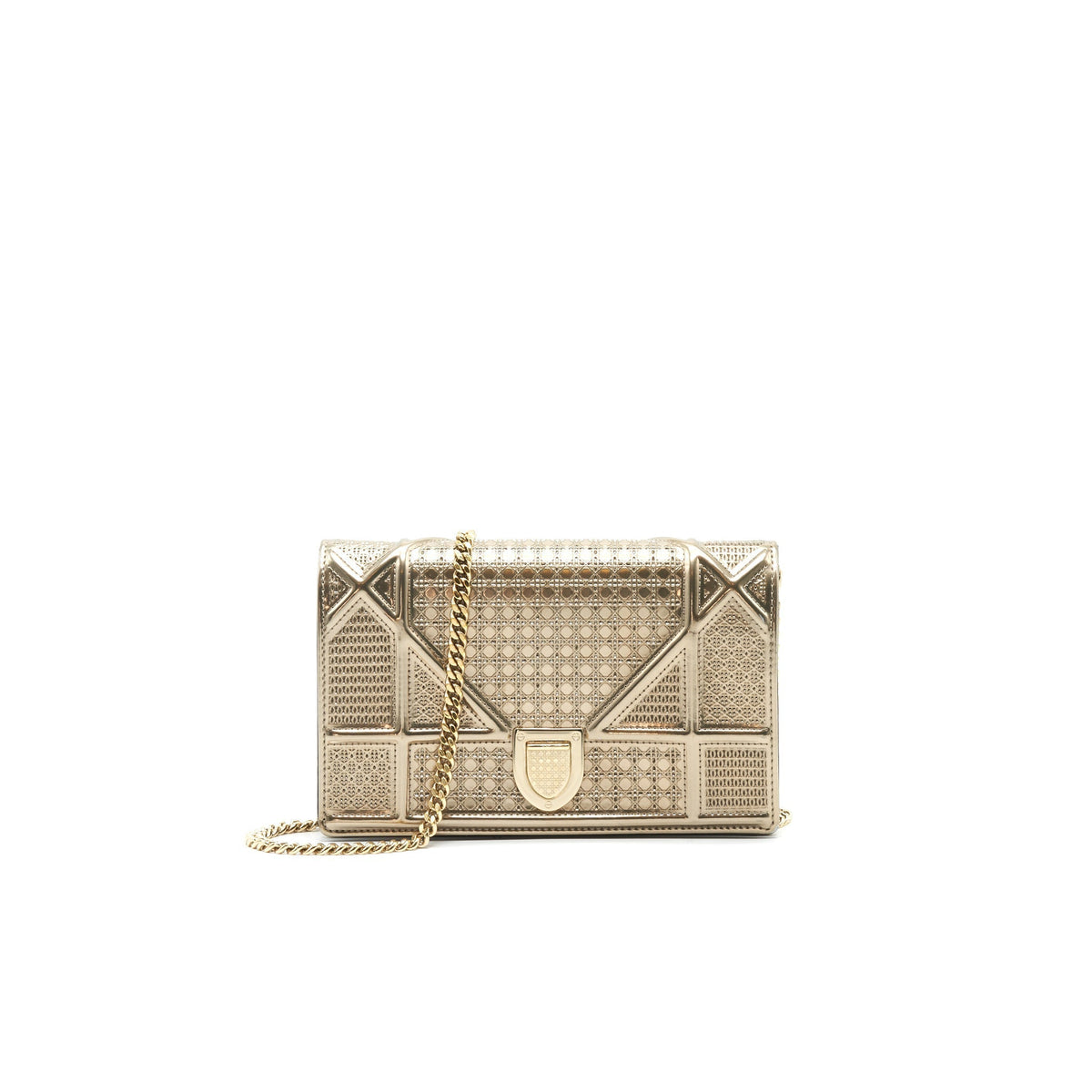 DIOR DIORAMA WALLET ON CHAIN METALLIC GOLD WITH GHW