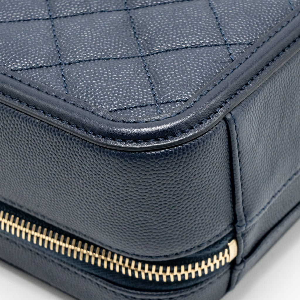 Chanel Medium CC Filigree Vanity Case Caviar Navy GHW