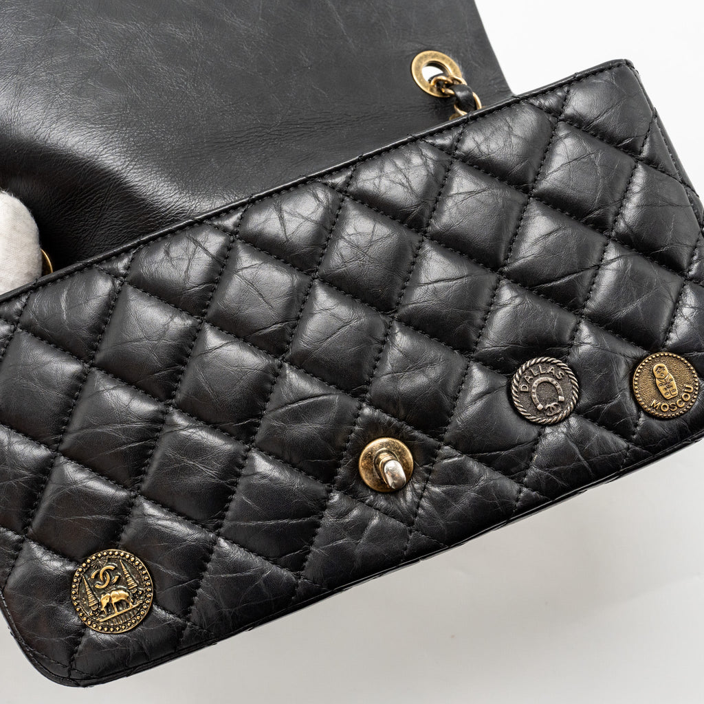 CHANEL MEDALLION QUILTED FLAP BAG AGED CALFSKIN BLACK MULTICOLOUR HARDWARE