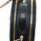 CHANEL MINI TOP HANDLE ROUND VANITY CASE WITH CHAIN CAVIAR BLACK LGHW
