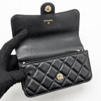 Chanel Top Handle Flap Phone Holder with Chain Lambskin Black LGHW (Microchip)
