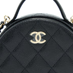CHANEL MINI TOP HANDLE ROUND VANITY CASE WITH CHAIN CAVIAR BLACK LGHW