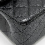 CHANEL MEDIUM CLASSIC DOUBLE FLAP BAG CAVIAR BLACK SHW (MICROCHIP)