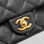 CHANEL 24P COCO LOVE MINI FLAP BAG ADJUSTABLE CHAIN CAVIAR BLACK BRUSH GHW (MICROCHIP)