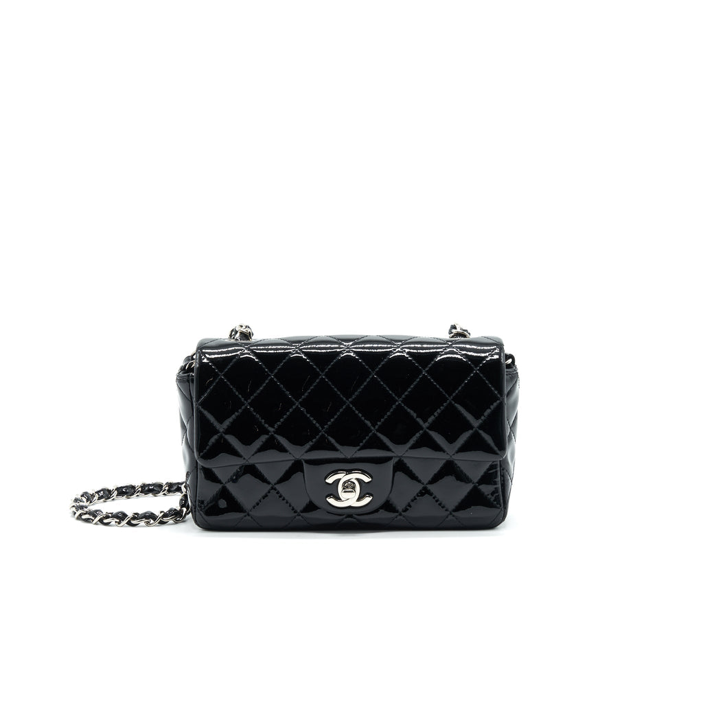 CHANEL MINI RECTANGULAR FLAP BAG PATENT LEATHER BLACK SHW