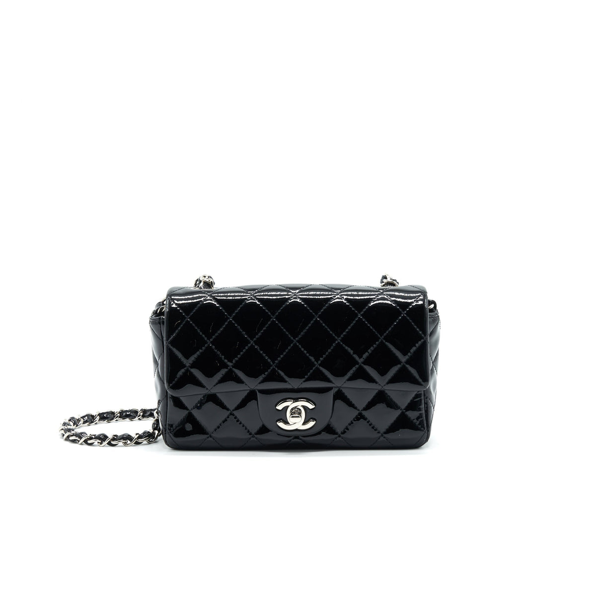 CHANEL MINI RECTANGULAR FLAP BAG PATENT LEATHER BLACK SHW