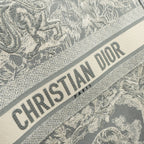 DIOR LARGE BOOK TOTE ECRU AND GREY TOILE DE JOUY EMBROIDERY