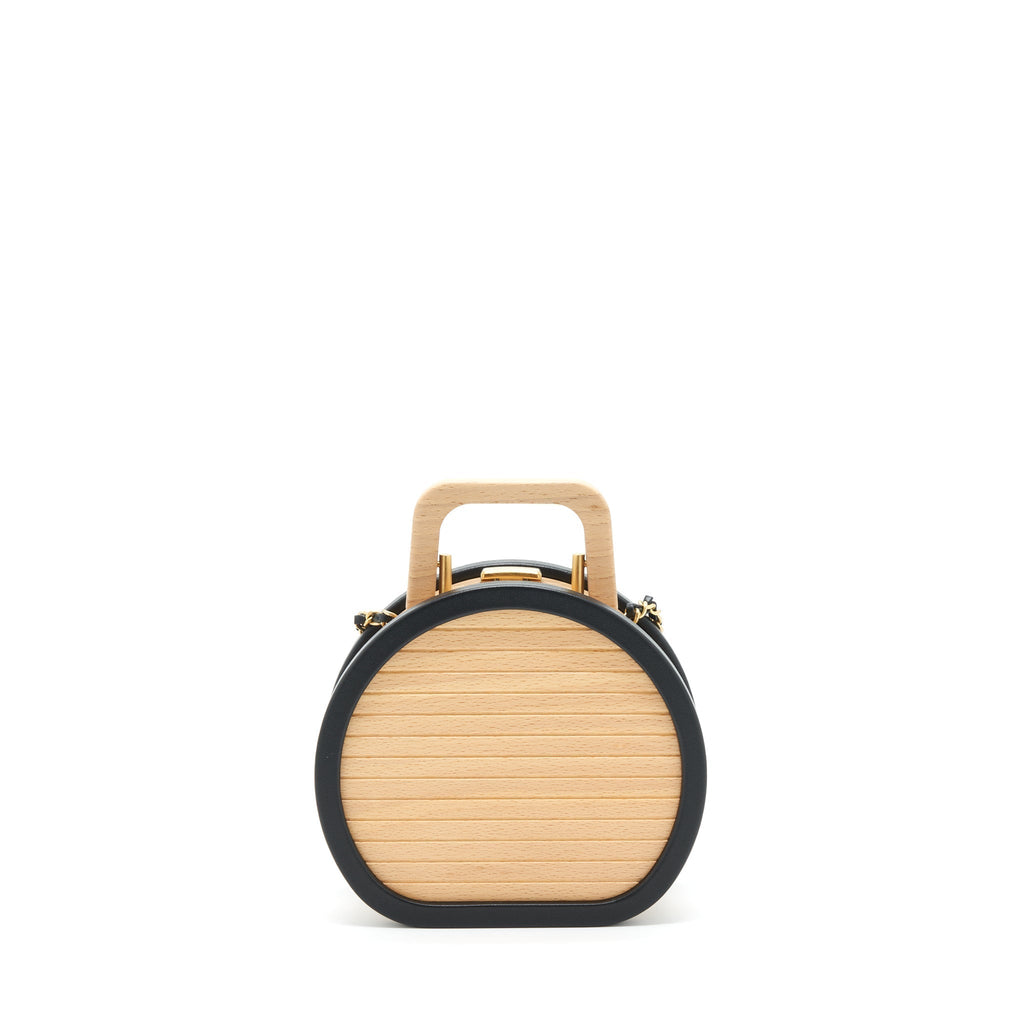 CHANEL 22C SMALL VANITY CASE BEECH WOOD, CALFSKIN BEIGE / BLACK WITH GHW