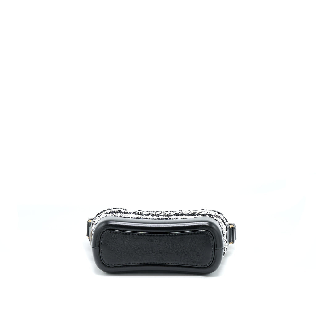 CHANEL SMALL GABRIELLE HOBO BAG SEQUINS BLACK/WHITE WITH MULTICOLOUR HARDWARE