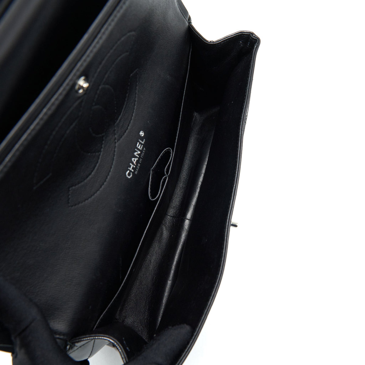 CHANEL CLASSIC FLAP BAG JUMBO PATENT BLACK SHW