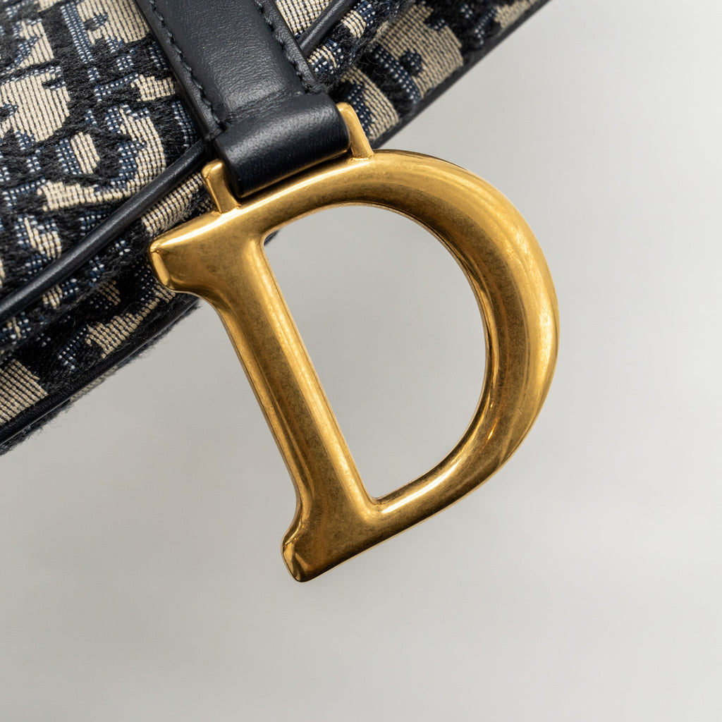 DIOR MEDIUM SADDLE BAG BLUE DIOR OBLIQUE JACQUARD CANVAS/CALFSKIN GHW