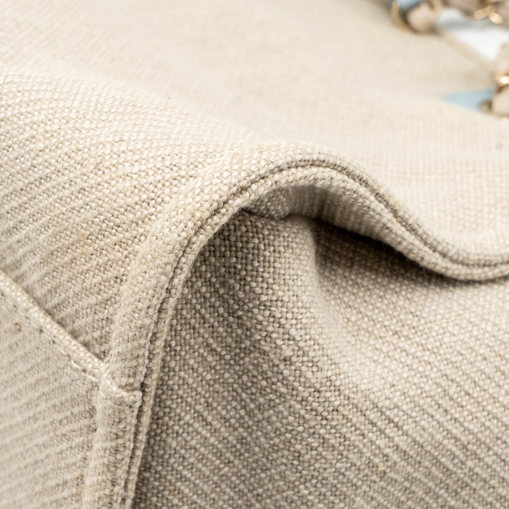 Chanel Deauville tote bag canvas / leather beige / light blue LGHW (microchip)