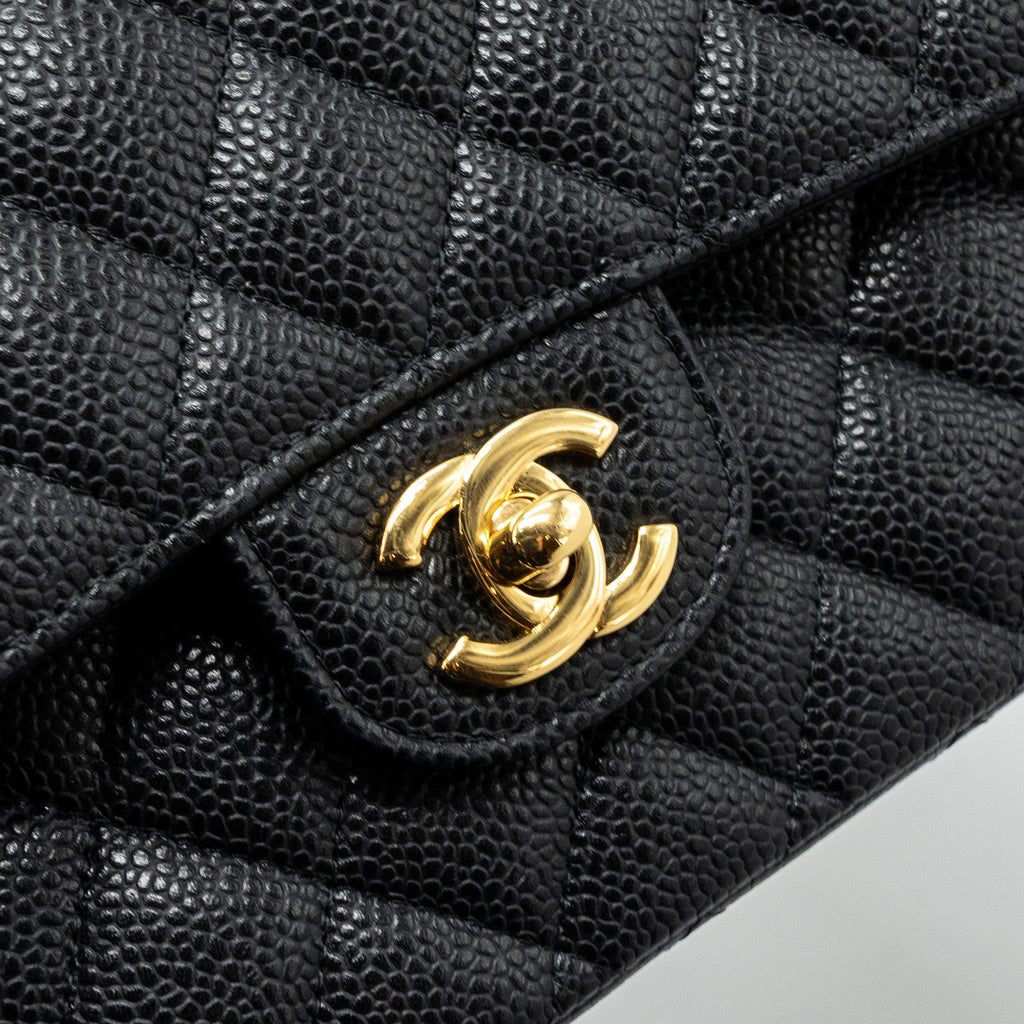 CHANEL MEDIUM CLASSIC DOUBLE FLAP BAG CAVIAR BLACK GHW(MICROCHIP)