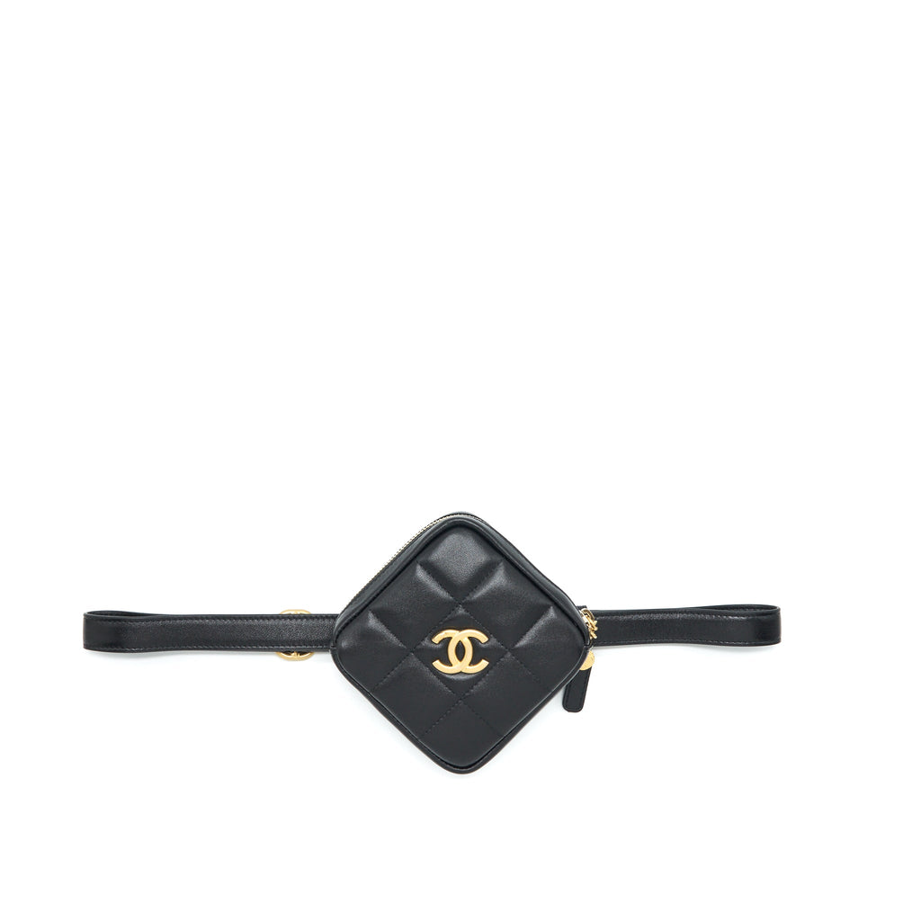 CHANEL QUILTED BELT BAG LAMBSKIN BLACK WITH GHW