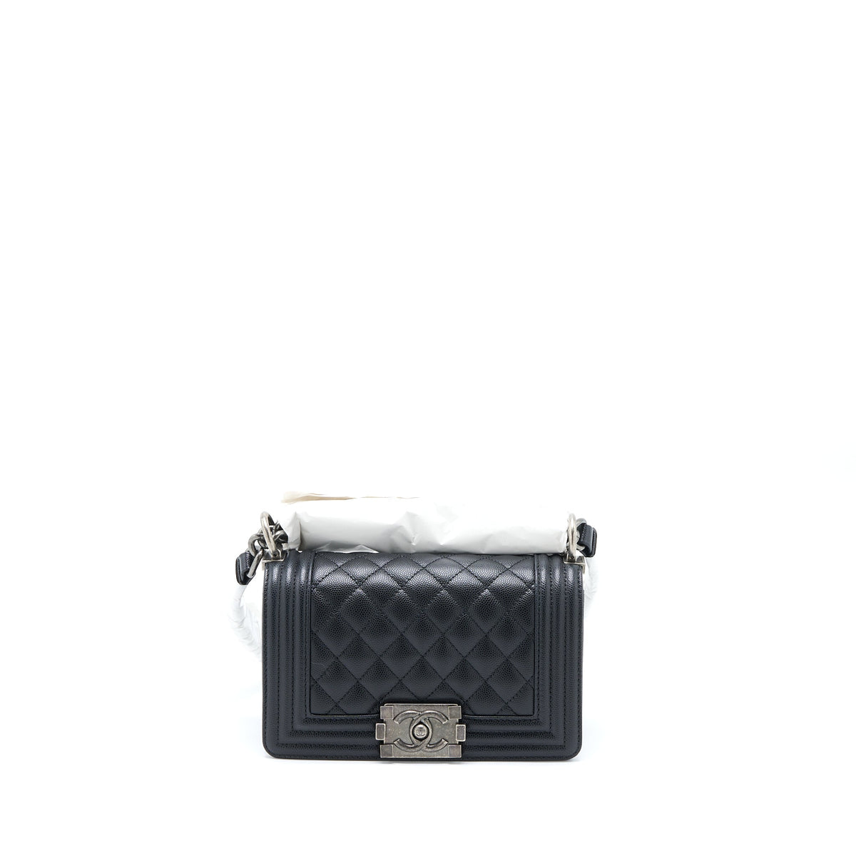 CHANEL SMALL BOY BAG CAVIAR BLACK RUTHENIUM SHW (MICROCHIP)