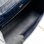 Hermes Kelly Pochette Matt alligator mississippiensis blue indigo GHW