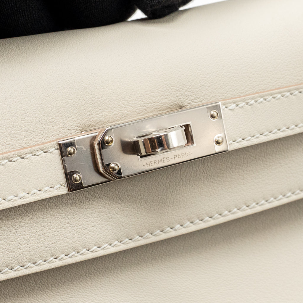Hermes Kelly Pochette swift gris perle SHW