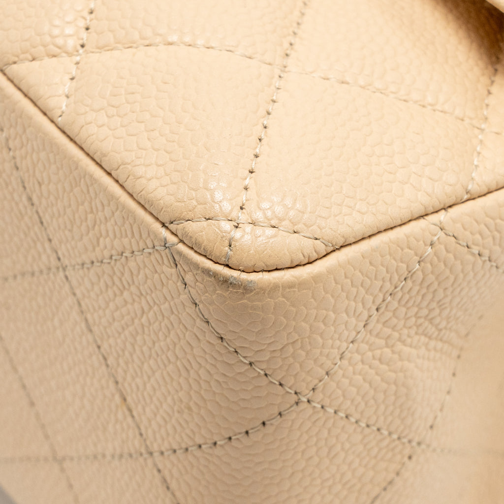 CHANEL JUMBO CLASSIC SINGLE FLAP BAG CAVIAR BEIGE SHW