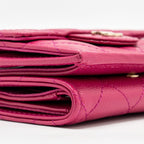 CHANEL MATELASSE BI-FOLD WALLET CAVIAR DARK PINK LGHW (MICROCHIP)