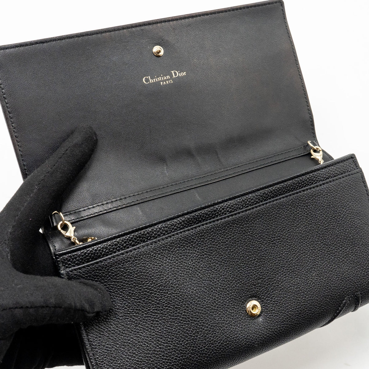 DIOR DIORAMA WALLET WITH CHAIN CALFSKIN BLACK GHW