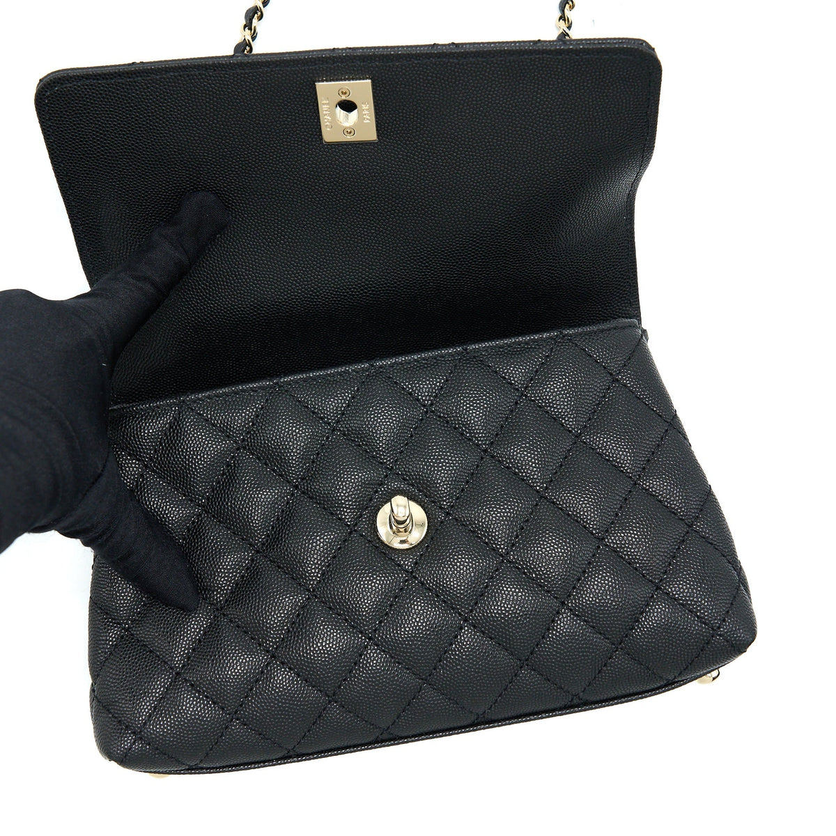 CHANEL SMALL COCO HANDLE CAVIAR BLACK LGHW (MICROCHIP)