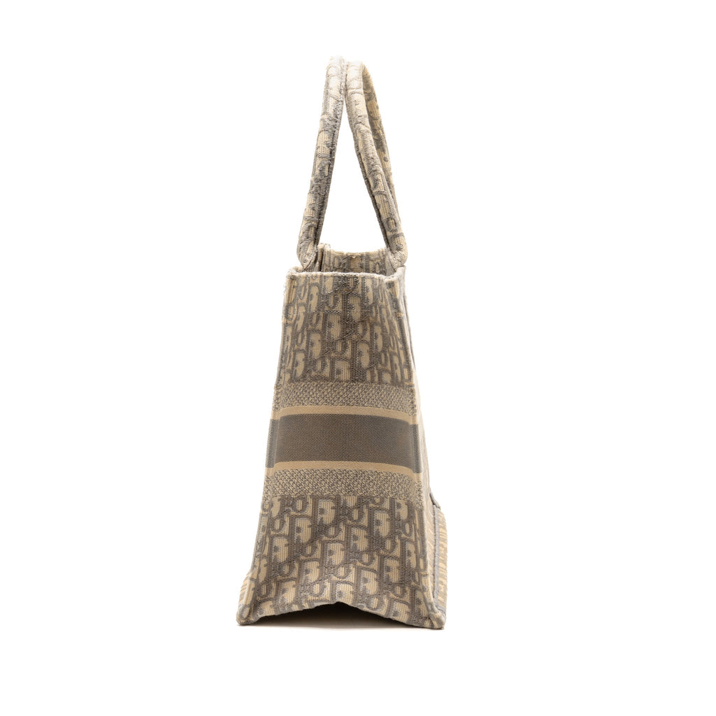 Dior Medium Dior Book Tote Oblique Embroidery Canvas Light Grey