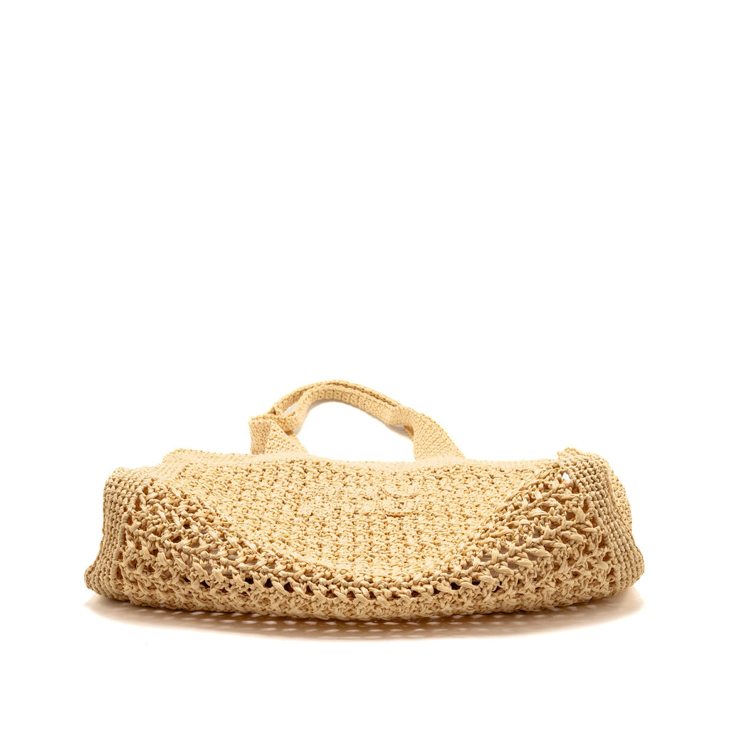 Miu Miu Ivy Crochet Tote Bag Raffia/Cotton/Calfskin Beige SHW