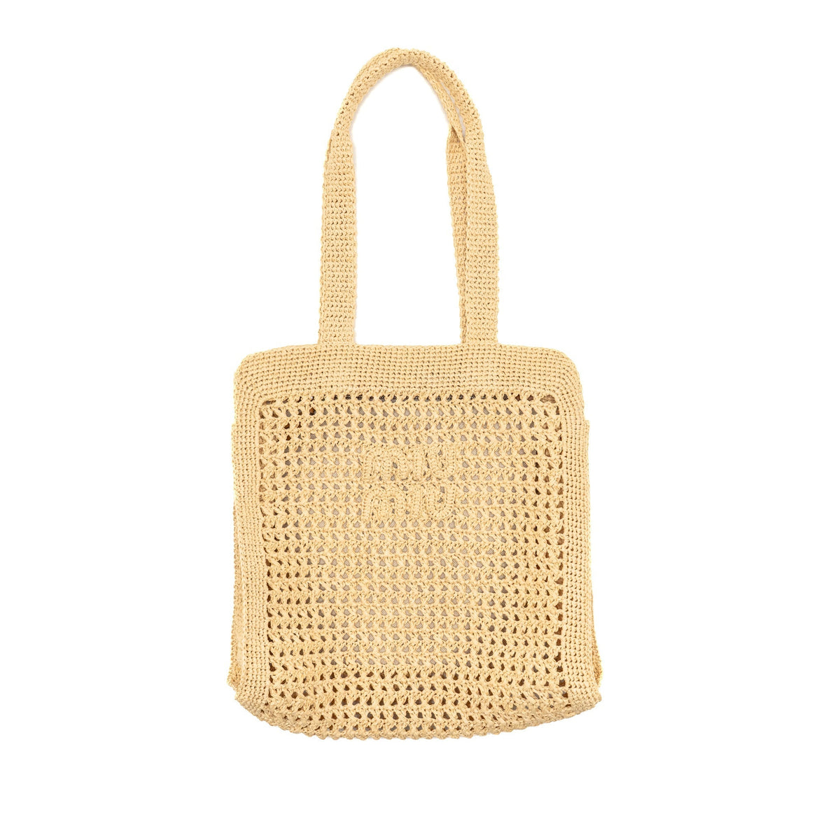 Miu Miu Ivy Crochet Tote Bag Raffia/Cotton/Calfskin Beige SHW