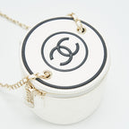 CHANEL ROUND VANITY WITH CHAIN WHITE/ BLACK WITH LGHW