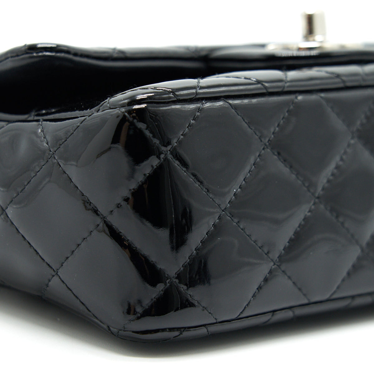 CHANEL MINI RECTANGULAR FLAP BAG PATENT LEATHER BLACK SHW