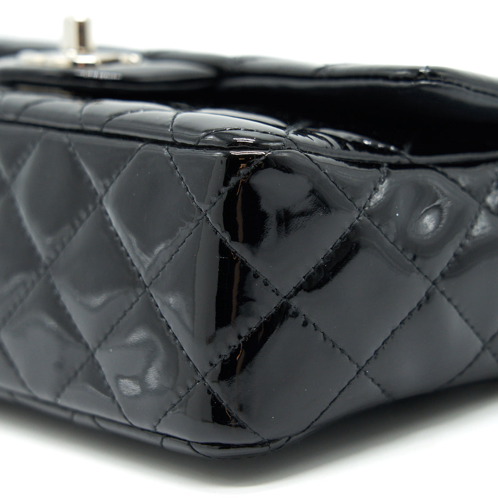CHANEL MINI RECTANGULAR FLAP BAG PATENT LEATHER BLACK SHW