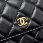 CHANEL PEARL CRUSH MINI WALLET ON CHAIN LAMBSKIN BLACK GHW (MICROCHIP)