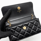 CHANEL PEARL CRUSH MINI WALLET ON CHAIN LAMBSKIN BLACK GHW (MICROCHIP)