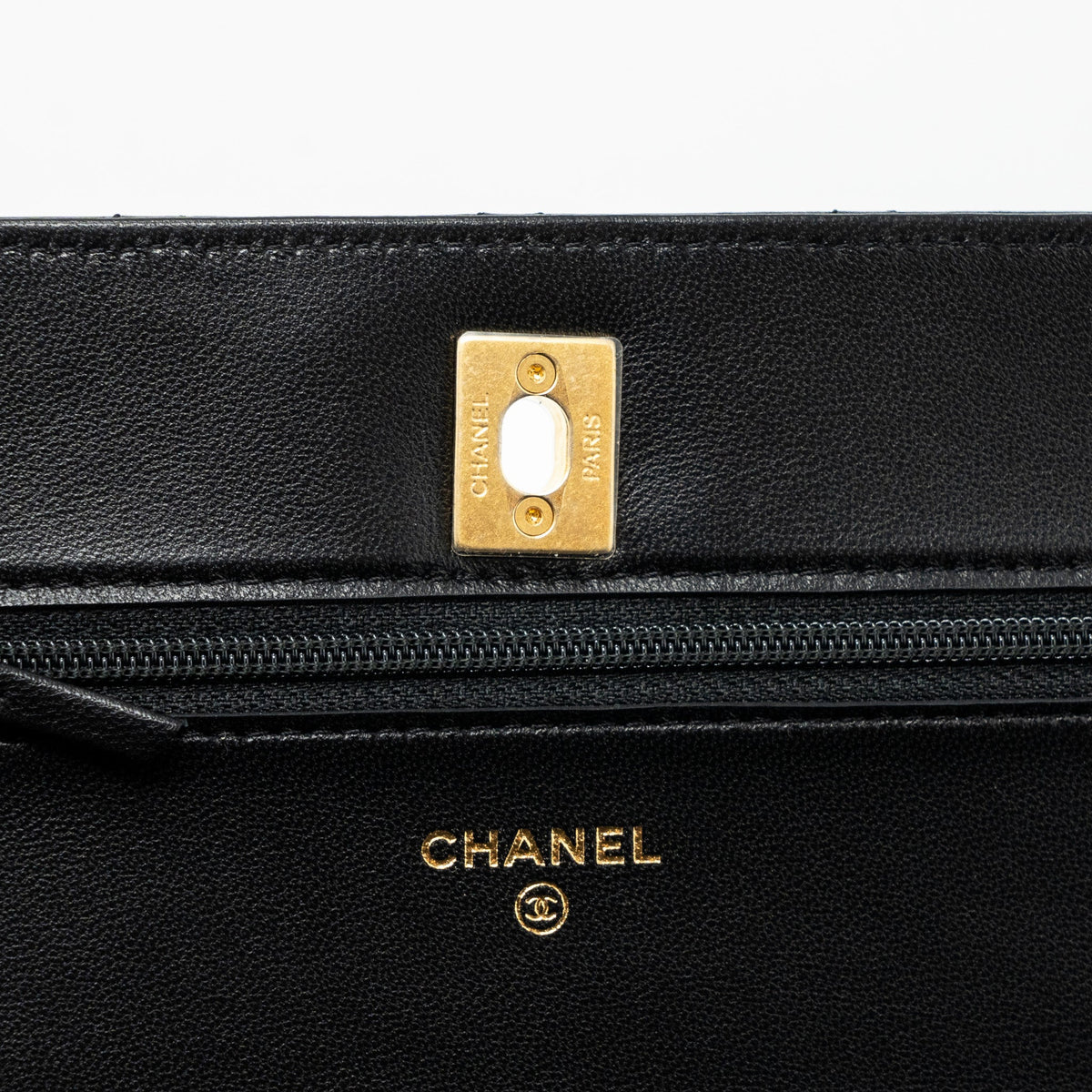 CHANEL PEARL CRUSH WALLET ON CHAIN LAMBSKIN BLACK GHW (MICROCHIP)