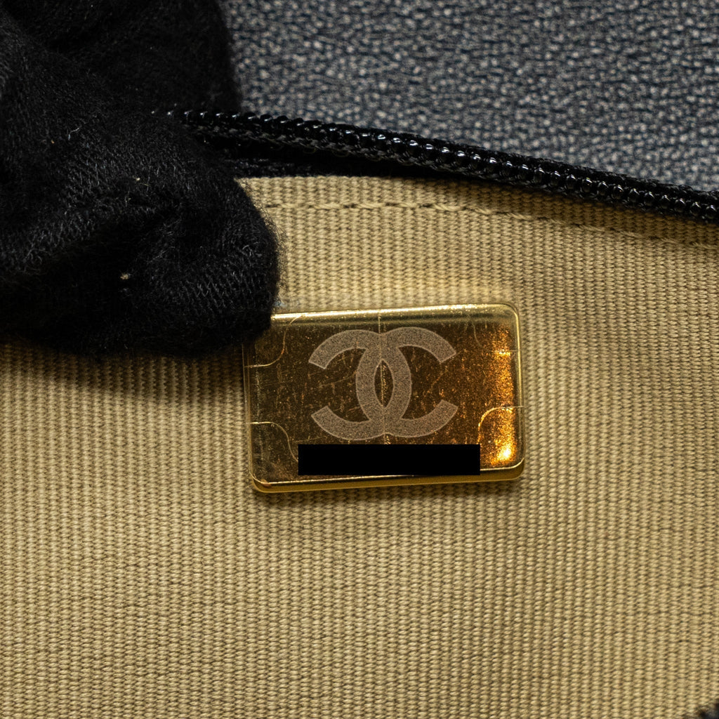 CHANEL PEARL CRUSH WALLET ON CHAIN LAMBSKIN BLACK GHW (MICROCHIP)