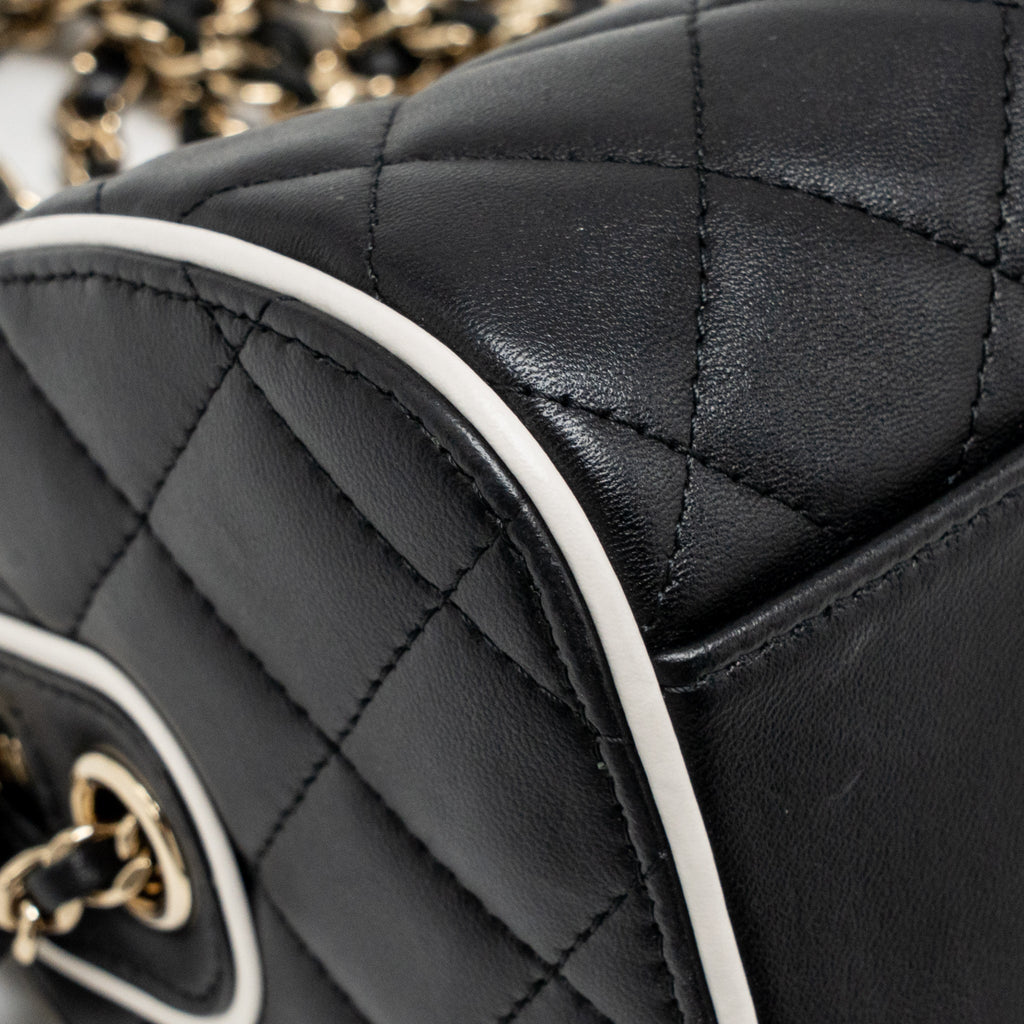 Chanel 25P Quilted Bowling Bag Lambskin Black/White LGHW (Microchip)