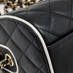 Chanel 25P Quilted Bowling Bag Lambskin Black/White LGHW (Microchip)