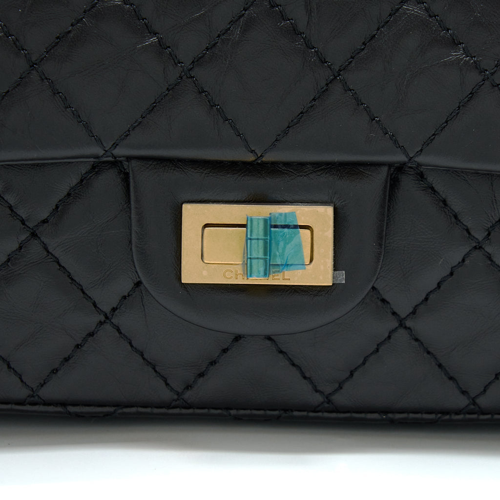 CHANEL MINI 2.55 REISSUE FLAP BAG AGED CALFSKIN BLACK GHW (MICROCHIP)