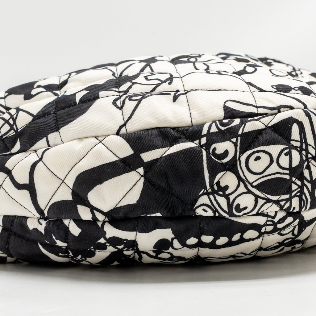 Chanel Dear Coco Hobo Bag Printed Fabric/Leather White/Black GHW (Microchip)