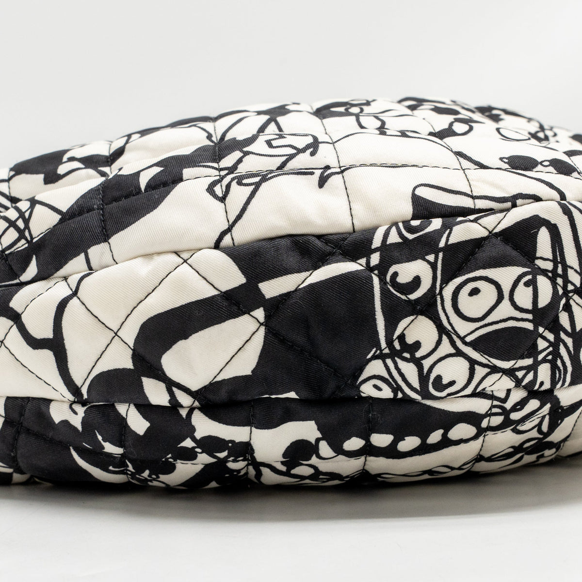 Chanel Dear Coco Hobo Bag Printed Fabric/Leather White/Black GHW (Microchip)