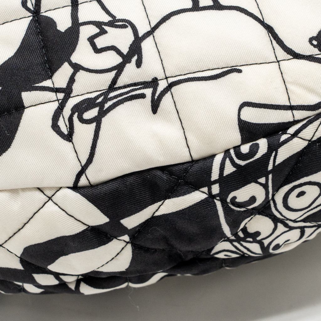 Chanel Dear Coco Hobo Bag Printed Fabric/Leather White/Black GHW (Microchip)
