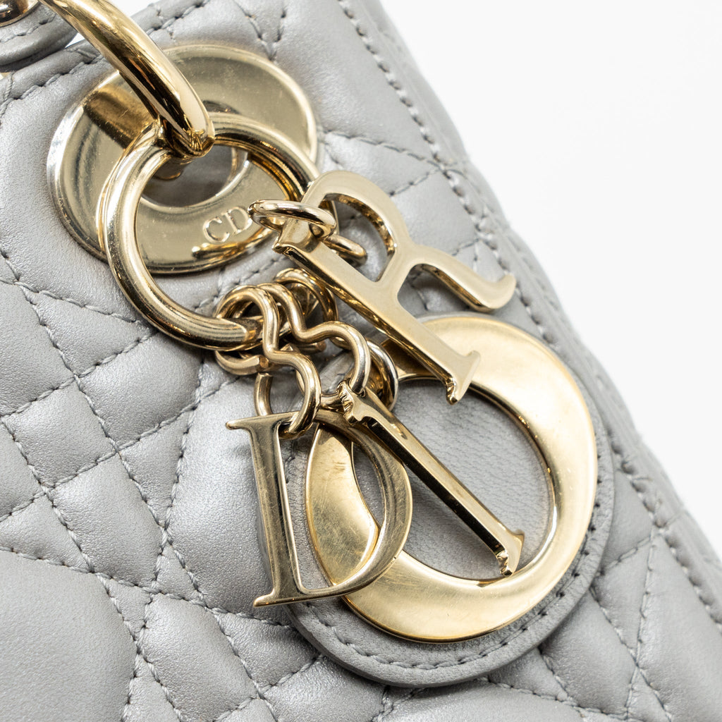 DIOR MINI LADY DIOR LAMBSKIN GREY LGHW