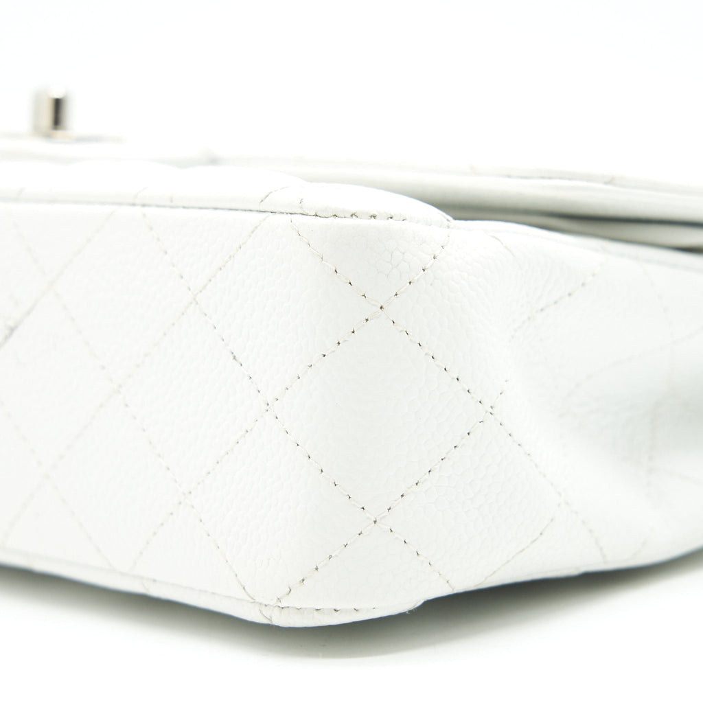 CHANEL MEDIUM CLASSIC DOUBLE FLAP BAG CAVIAR WHITE SHW