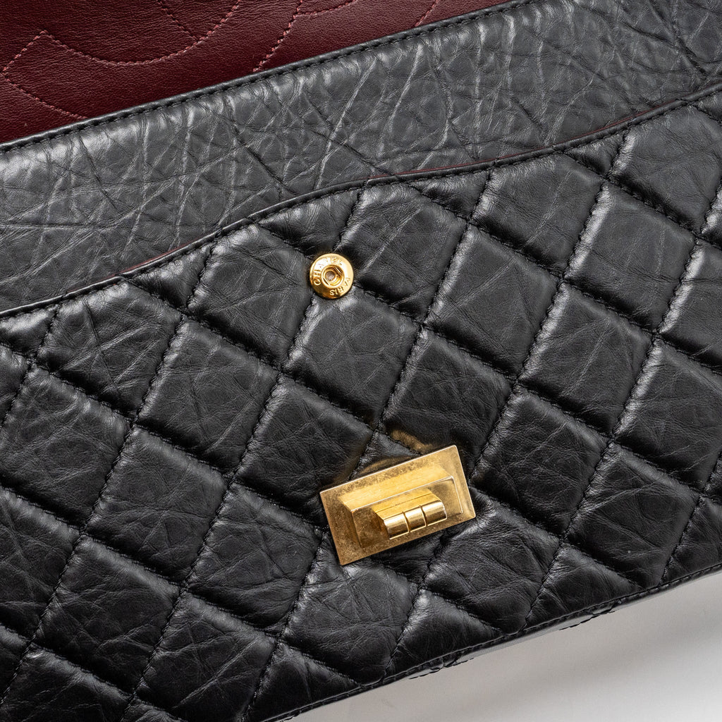 CHANEL LARGE 2.55 REISSUE DOUBLE FLAP BAG AGED CALFSKIN BLACK GHW
