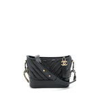 CHANEL CHEVRON GABRIELLE HOBO BAG BLACK WITH GOLD AND SILVER HARDWARE