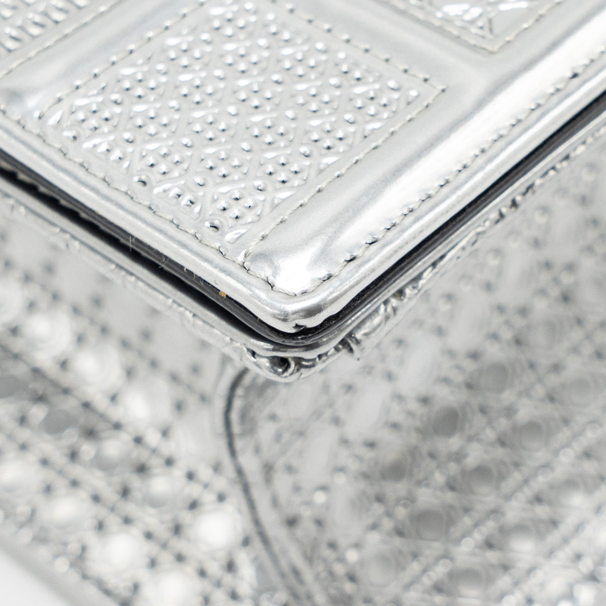 DIOR DIORAMA FLAP BAG PATENT MICRO-CANNAGE LEATHER METALLIC SILVER SHW