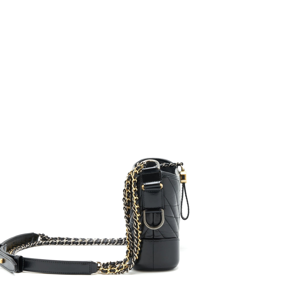 CHANEL CHEVRON GABRIELLE HOBO BAG BLACK WITH GOLD AND SILVER HARDWARE
