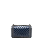 CHANEL MEDIUM BOY BAG LIMITED EDITION WITH CHAIN EDGE AGED CALFSKIN NAVY RUTHENIUM HARDWARE